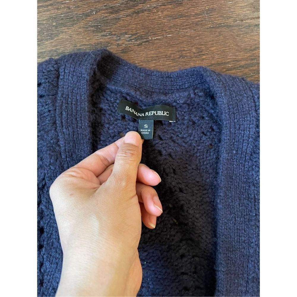 Banana republic merino wool navy tie sleeve cardigan small - Picture 5 of 6